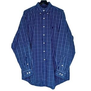 Ralph Lauren Yarmouth Mens 16.5‎ 34/35 Blue Plaid Cotton Button Down Shirt L